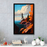 Lake Superior Retro Art Print, Large Canvas, Framed Canvas Print Wall Art Home Decor, Floating Frame