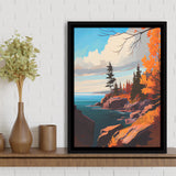 Lake Superior Retro Art Print, Large Canvas, Framed Canvas Print Wall Art Home Decor, Floating Frame