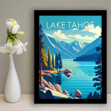 Lake Tahoe California Retro Art Print, City Art Print, Framed Art Print Wall Art Home Decor, Framed Picture