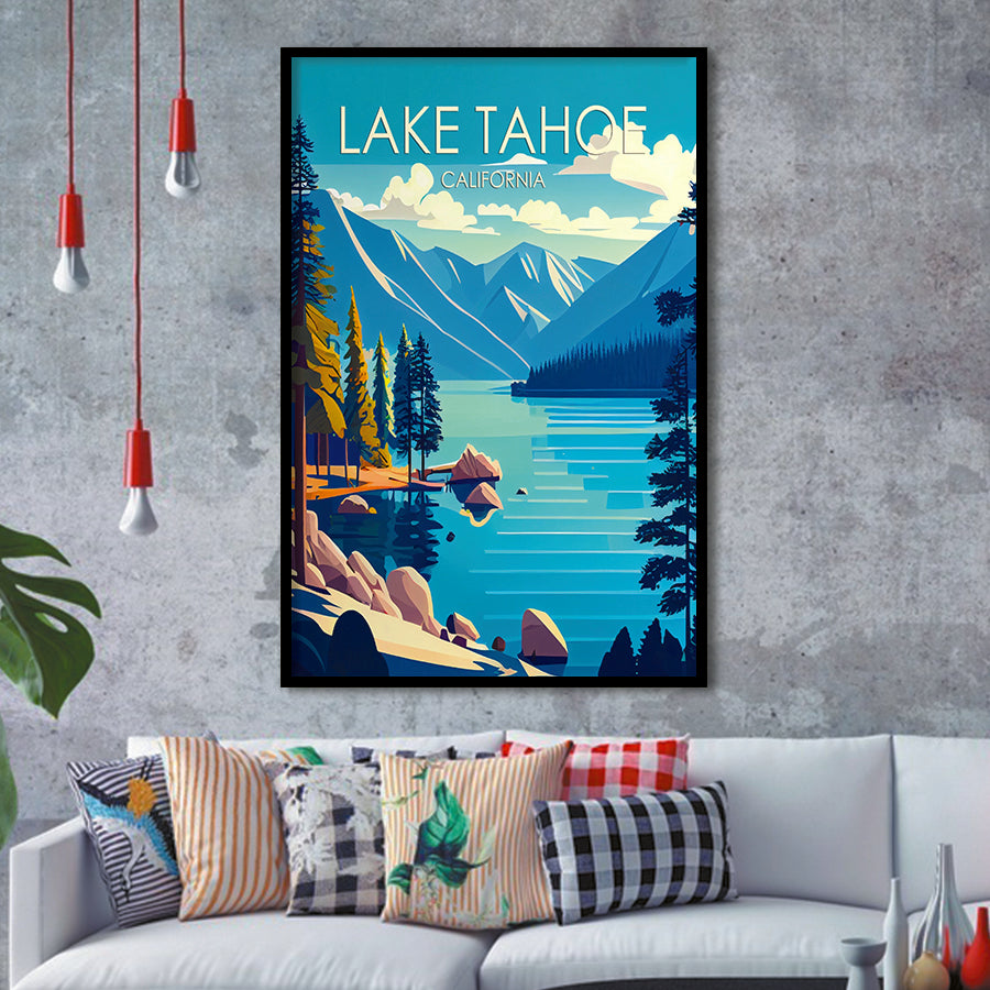 Lake Tahoe California Retro Art Print, City Art Print, Framed Art Print Wall Art Home Decor, Framed Picture