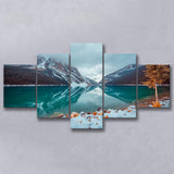 Lake And Mountains Winter 5 Piece Canvas Prints Wall Art Decor, Multi Panels, Mixed Canvas