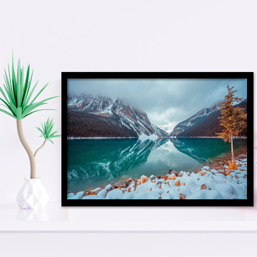 Lake And Mountains Winter Framed Art Prints Wall Art Decor, Framed Picture, Home Decor