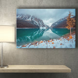 Lake And Mountains Winter Canvas Prints Wall Art Decor - Painting Canvas,Home Decor, Ready to Hang