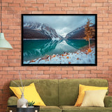 Lake And Mountains Winter Framed Art Prints Wall Art Decor, Framed Picture, Home Decor