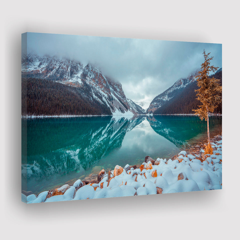 Lake And Mountains Winter Canvas Prints Wall Art Decor - Painting Canvas,Home Decor, Ready to Hang