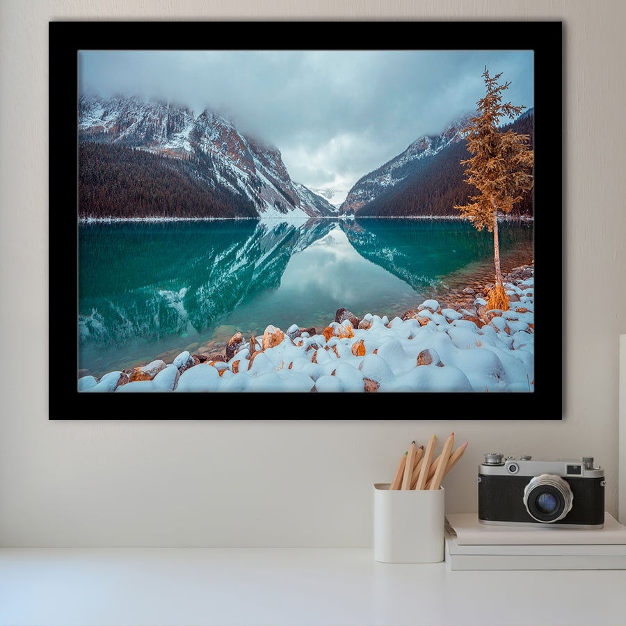 Lake And Mountains Winter Framed Art Prints Wall Art Decor, Framed Picture, Home Decor