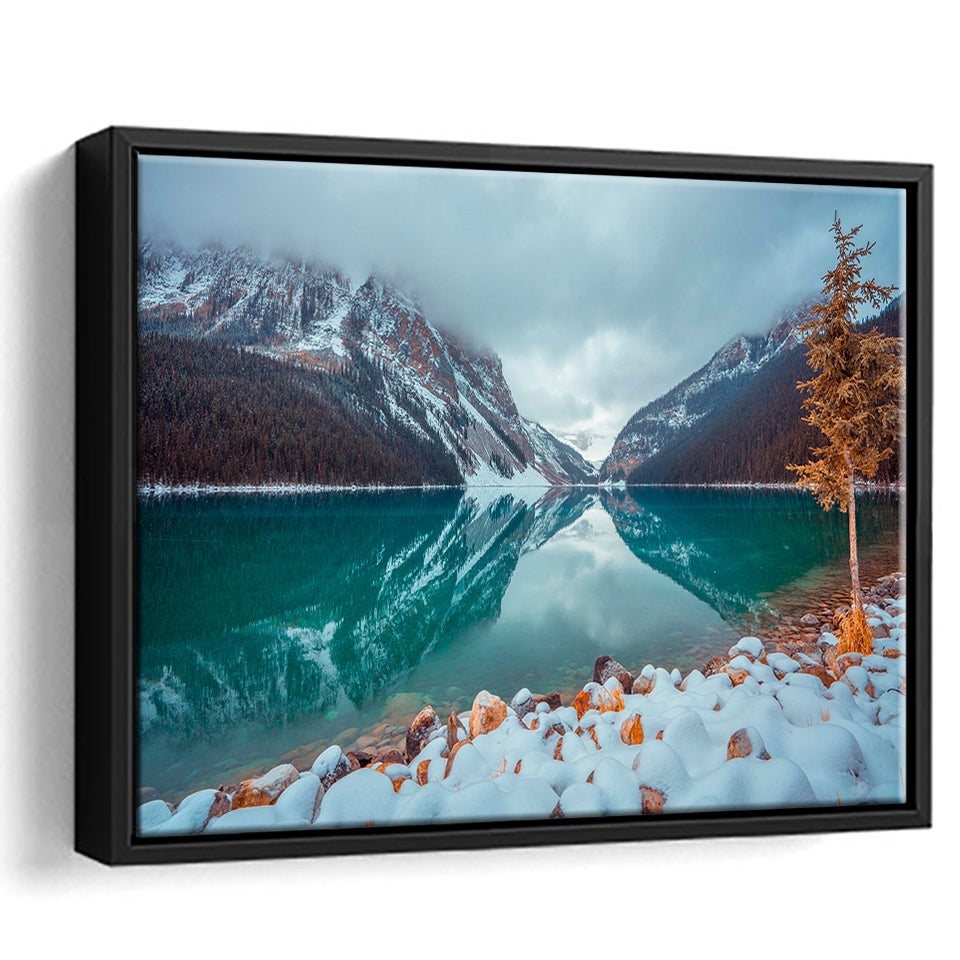 Lake And Mountains Winter Framed Canvas Prints Wall Art Decor, Framed Picture, Floating Frame