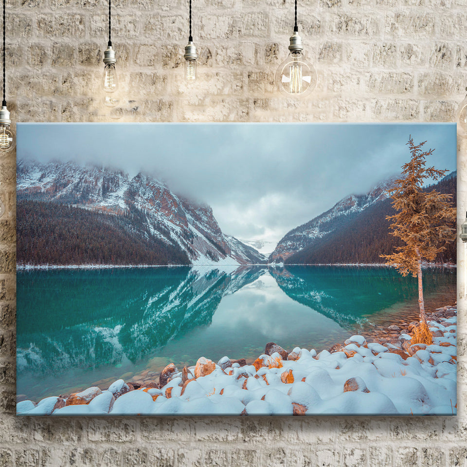 Lake And Mountains Winter Canvas Prints Wall Art Decor - Painting Canvas,Home Decor, Ready to Hang