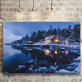 Lake W Houses And Forest On Winter Canvas Prints Wall Art - Painting Canvas, Wall Decor, Canvas Art, For Sale