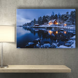 Lake W Houses And Forest On Winter Canvas Prints Wall Art - Painting Canvas, Wall Decor, Canvas Art, For Sale
