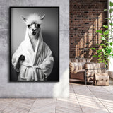 Lama Wearing Bathrobe In Bathroom Art Funny Llama V1,Framed Canvas Prints,Floating Frame, Wall Art Home Decor