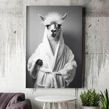 Lama Wearing Bathrobe In Bathroom Art Funny Llama V1, Painting Art, Canvas Prints Wall Art Home Decor