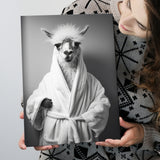 Lama Wearing Bathrobe In Bathroom Art Funny Llama V1, Painting Art, Canvas Prints Wall Art Home Decor