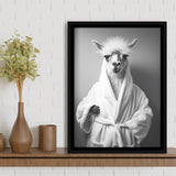 Lama Wearing Bathrobe In Bathroom Art Funny Llama V1,Framed Canvas Prints,Floating Frame, Wall Art Home Decor