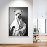 Lama Wearing Bathrobe In Bathroom Art Funny Llama V1,Framed Canvas Prints,Floating Frame, Wall Art Home Decor