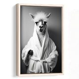 Lama Wearing Bathrobe In Bathroom Art Funny Llama V1,Framed Canvas Prints,Floating Frame, Wall Art Home Decor