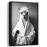 Lama Wearing Bathrobe In Bathroom Art Funny Llama V1,Framed Canvas Prints,Floating Frame, Wall Art Home Decor