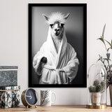 Lama Wearing Bathrobe In Bathroom Art Funny Llama V1, Painting Art, Framed Art Prints Wall Decor