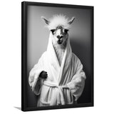 Lama Wearing Bathrobe In Bathroom Art Funny Llama V1, Painting Art, Framed Art Prints Wall Decor