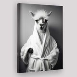 Lama Wearing Bathrobe In Bathroom Art Funny Llama V1, Painting Art, Canvas Prints Wall Art Home Decor