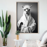 Lama Wearing Bathrobe In Bathroom Art Funny Llama V1,Framed Canvas Prints,Floating Frame, Wall Art Home Decor