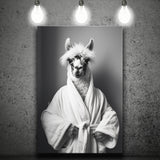 Lama Wearing Bathrobe In Bathroom Art Funny Llama V2, Painting Art, Canvas Prints Wall Art Home Decor