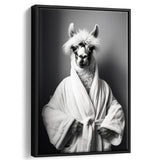 Lama Wearing Bathrobe In Bathroom Art Funny Llama V2,Framed Canvas Prints,Floating Frame, Wall Art Home Decor