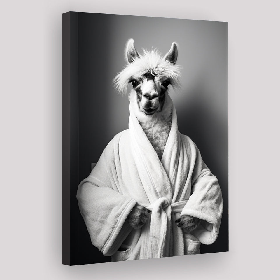 Lama Wearing Bathrobe In Bathroom Art Funny Llama V2, Painting Art, Canvas Prints Wall Art Home Decor