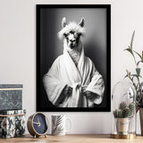 Lama Wearing Bathrobe In Bathroom Art Funny Llama V2, Painting Art, Framed Art Prints Wall Decor