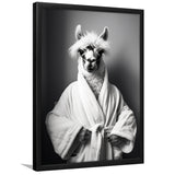 Lama Wearing Bathrobe In Bathroom Art Funny Llama V2, Painting Art, Framed Art Prints Wall Decor