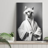 Lama Wearing Bathrobe In Bathroom Art Funny Llama V2, Painting Art, Canvas Prints Wall Art Home Decor