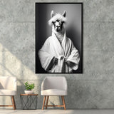 Lama Wearing Bathrobe In Bathroom Art Funny Llama V2,Framed Canvas Prints,Floating Frame, Wall Art Home Decor