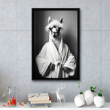 Lama Wearing Bathrobe In Bathroom Art Funny Llama V2,Framed Canvas Prints,Floating Frame, Wall Art Home Decor