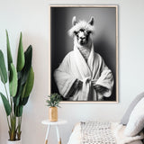 Lama Wearing Bathrobe In Bathroom Art Funny Llama V2,Framed Canvas Prints,Floating Frame, Wall Art Home Decor