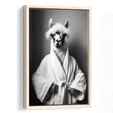 Lama Wearing Bathrobe In Bathroom Art Funny Llama V2,Framed Canvas Prints,Floating Frame, Wall Art Home Decor