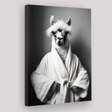 Lama Wearing Bathrobe In Bathroom Art Funny Llama V2, Painting Art, Canvas Prints Wall Art Home Decor