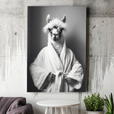 Lama Wearing Bathrobe In Bathroom Art Funny Llama V2, Painting Art, Canvas Prints Wall Art Home Decor