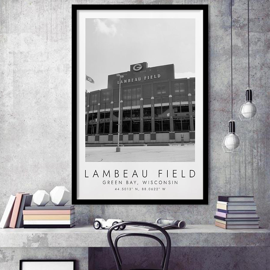 Lambeau Field Green Bay Packers Football Lovers Black And White Art Framed Art Prints Wall Art Decor, Framed Picture