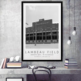 Lambeau Field Green Bay Packers Football Lovers Black And White Art Framed Art Prints Wall Art Decor, Framed Picture