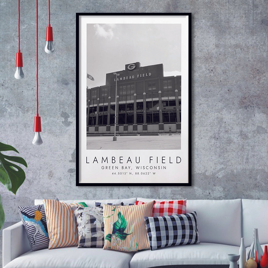 Lambeau Field Green Bay Packers Football Lovers Black And White Art Framed Art Prints Wall Art Decor, Framed Picture