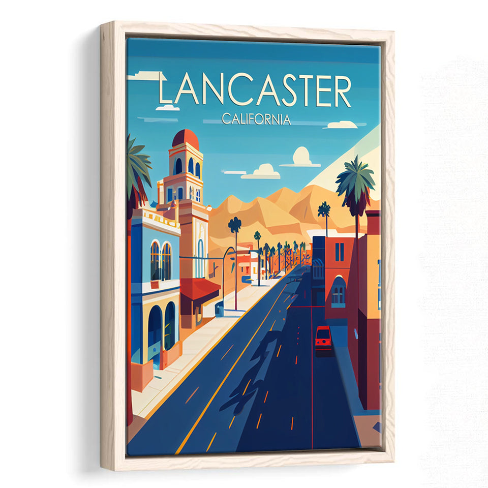 Lancaster California Retro Art Print, Large Canvas, Framed Canvas Print Wall Art Home Decor, Floating Frame