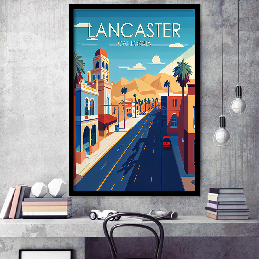Lancaster California Retro Art Print, City Art Print, Framed Art Print Wall Art Home Decor, Framed Picture
