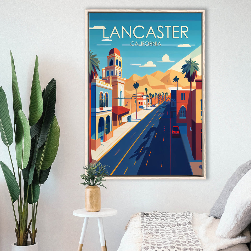 Lancaster California Retro Art Print, Large Canvas, Framed Canvas Print Wall Art Home Decor, Floating Frame