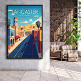 Lancaster California Retro Art Print, Large Canvas, Framed Canvas Print Wall Art Home Decor, Floating Frame