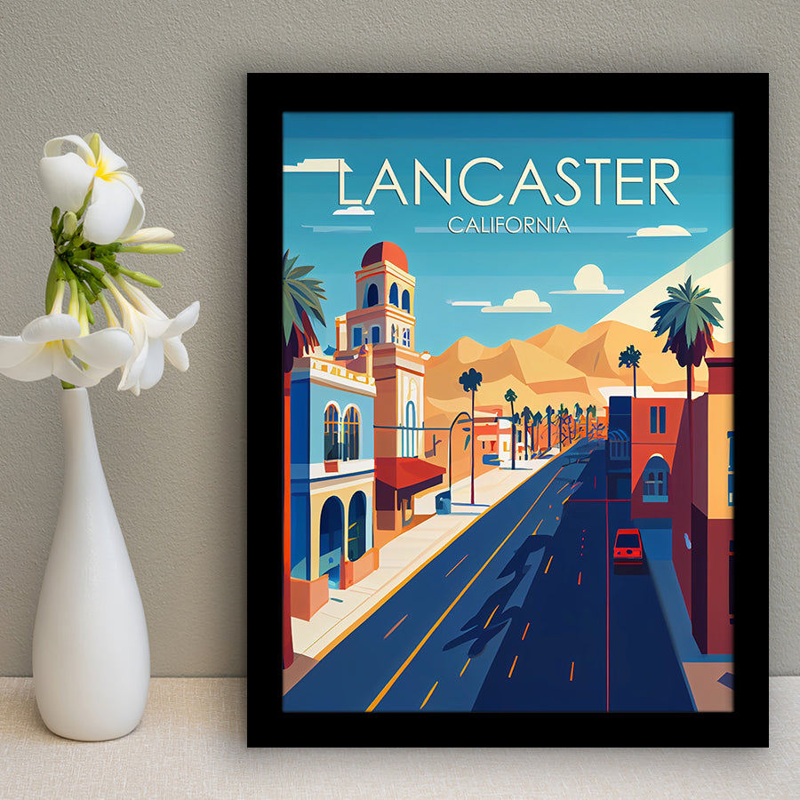 Lancaster California Retro Art Print, City Art Print, Framed Art Print Wall Art Home Decor, Framed Picture