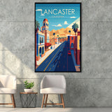Lancaster California Retro Art Print, Large Canvas, Framed Canvas Print Wall Art Home Decor, Floating Frame