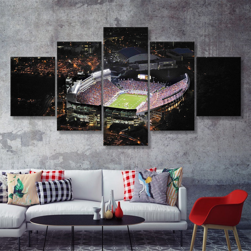 Lane Stadium, Virginia Tech Hokies Stadium 5 Pieces Canvas Prints Wall Art - Painting Canvas, Multi Panel, Fan Gift