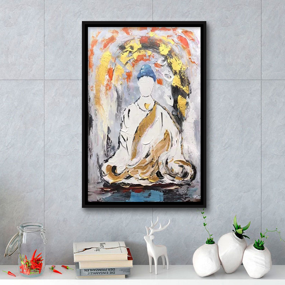 Large Abstract Buddha Oil Painting Framed Canvas Prints Wall Art - Painting Canvas, Framed Picture, Home Art Decor