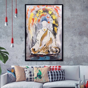 Large Abstract Buddha Oil Painting Framed Art Print Wall Decor - Painting Art, Framed Picture, Home Decor