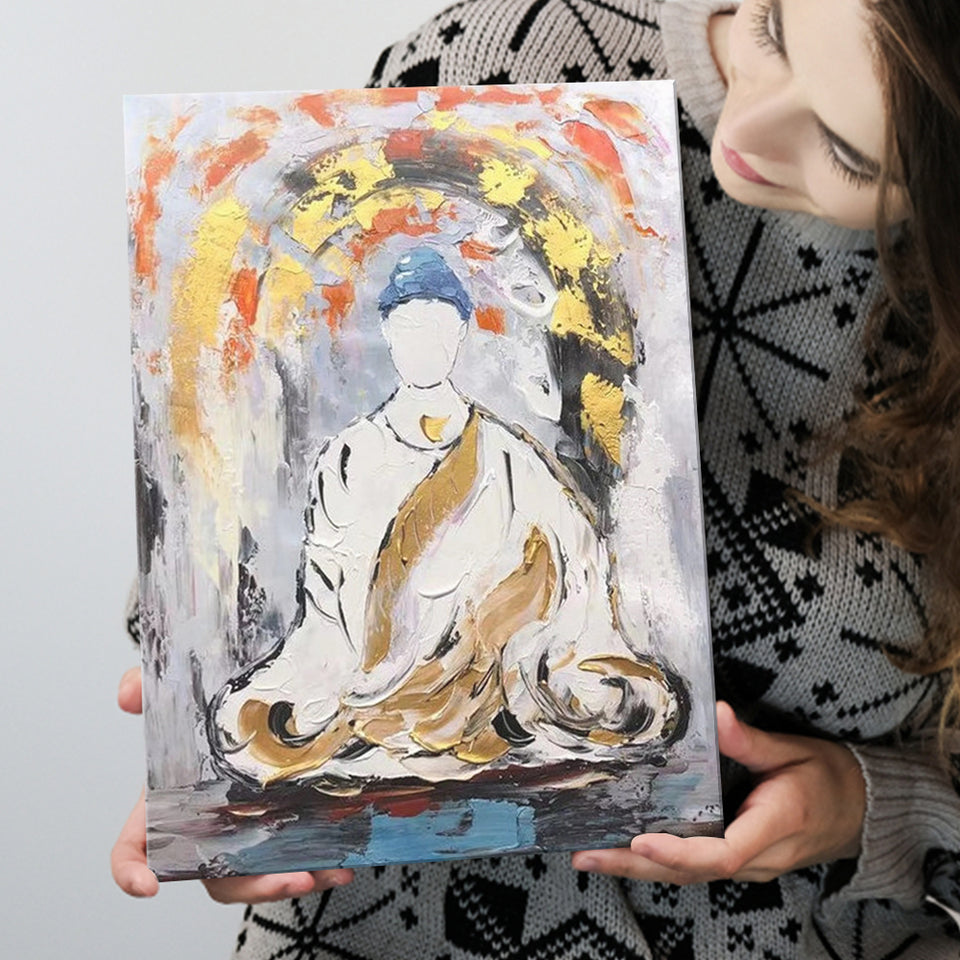 Large Abstract Buddha Oil Painting Canvas Prints Wall Art - Painting Canvas, Wall Decor, Home Decor